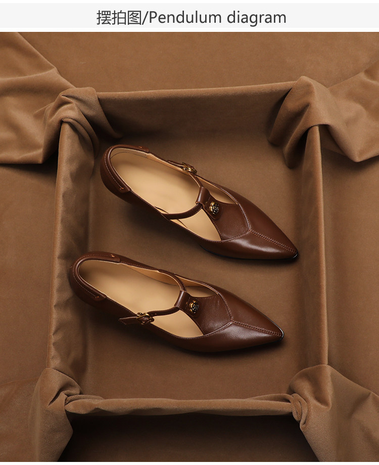Vintage Collectible & Vintage Dolls - Genuine Leather Vintage Camellia-Embellished Pointed-Toe Mary