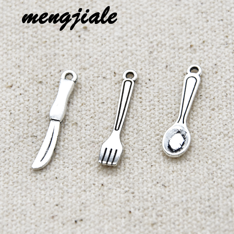 Vintage Collectible Knives - 30pcs Antique Silver Cutlery Collection Pendants