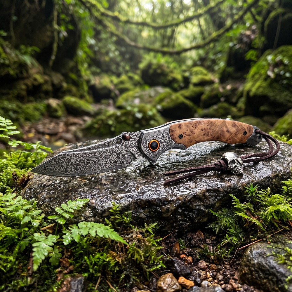Vintage Collectible Knives - High Hardness Damascus Pattern Folding Knife