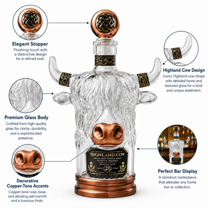 Novelty Highland Cow Glass Whi - Vintage Collectible Liquor Bottles 评论和价格